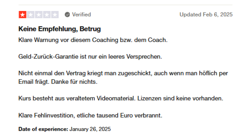 Abgemahnte Mueller Legal Bewertung auf Trustpilot